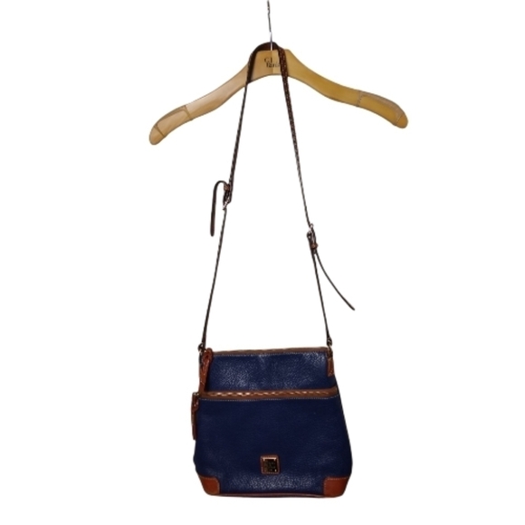 Dooney & Bourke Crossbody Bag Navy Blue Brown Pebbled Leather Adjustable - Picture 2 of 15